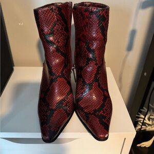 JLo red snakeskin ankle boots, 3.5 in heel